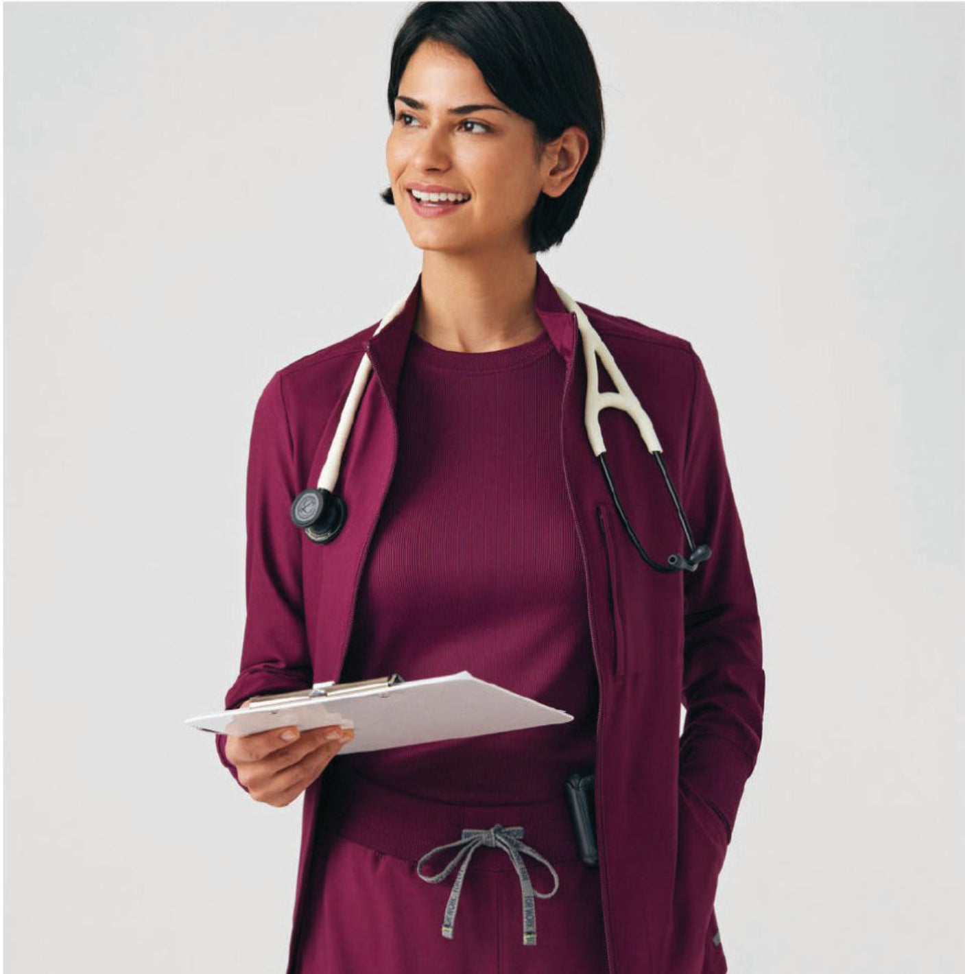 Landau Forward Women's 3-Pocket Scrub Jacket Wine