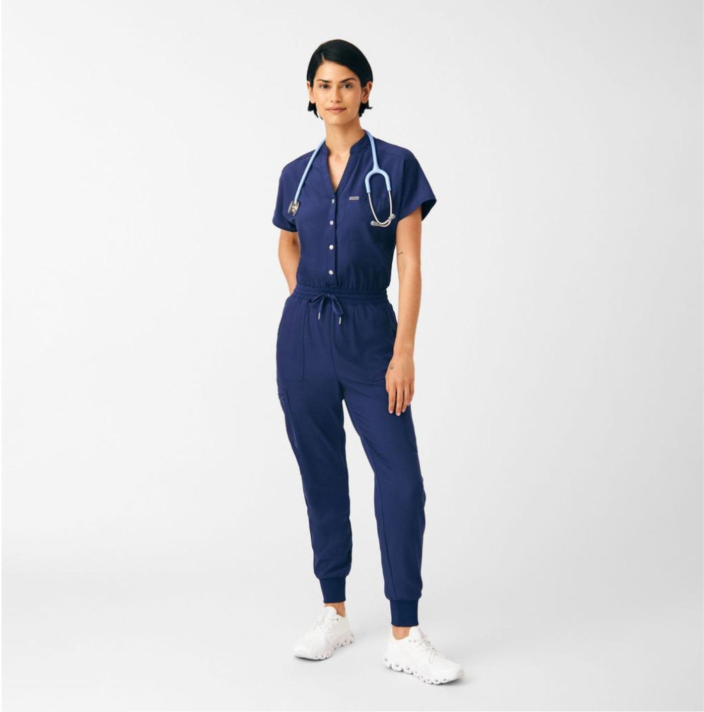 Landau Forward Women's 8-Pocket Cargo Scrub Jumpsuit Navy