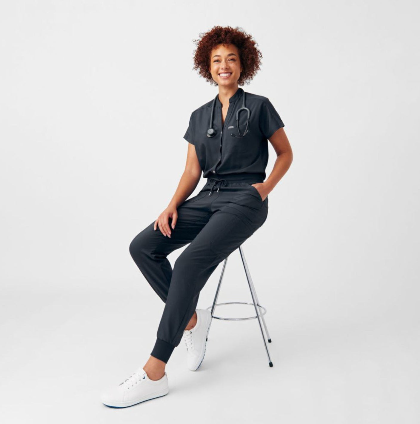 Landau Forward Women's 8-Pocket Cargo Scrub Jumpsuit Pewter