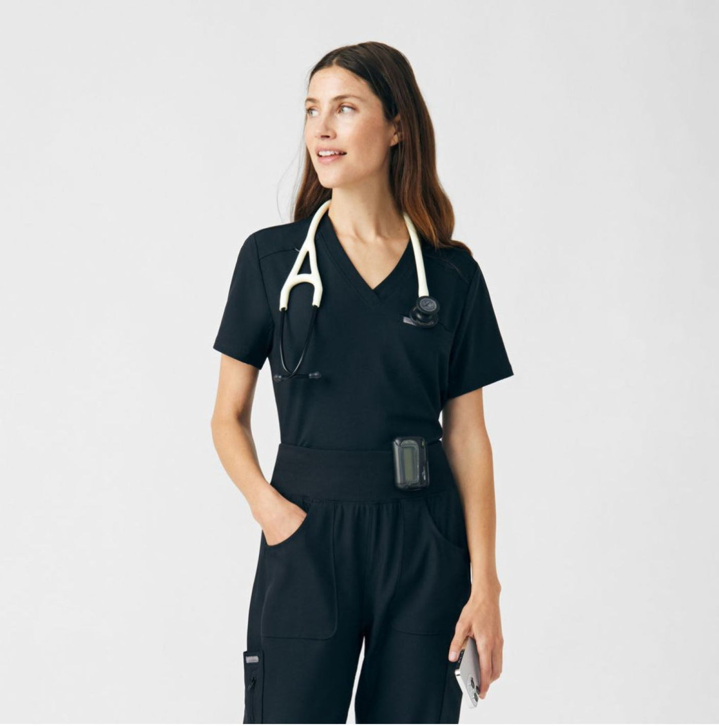 Landau Forward Women's 2-Pocket V-Neck Scrub Top Black