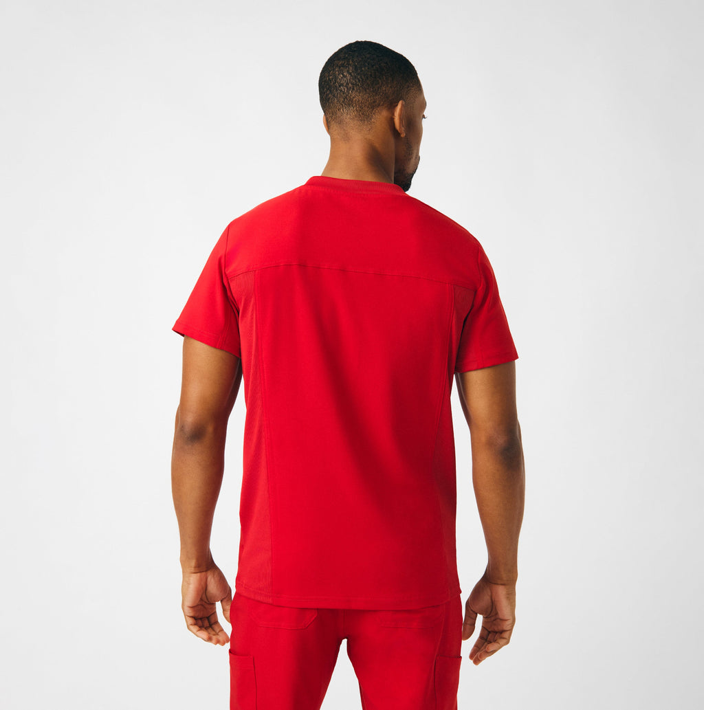 Landau Forward Men's 4-Pocket V-Neck Scrub Top Red