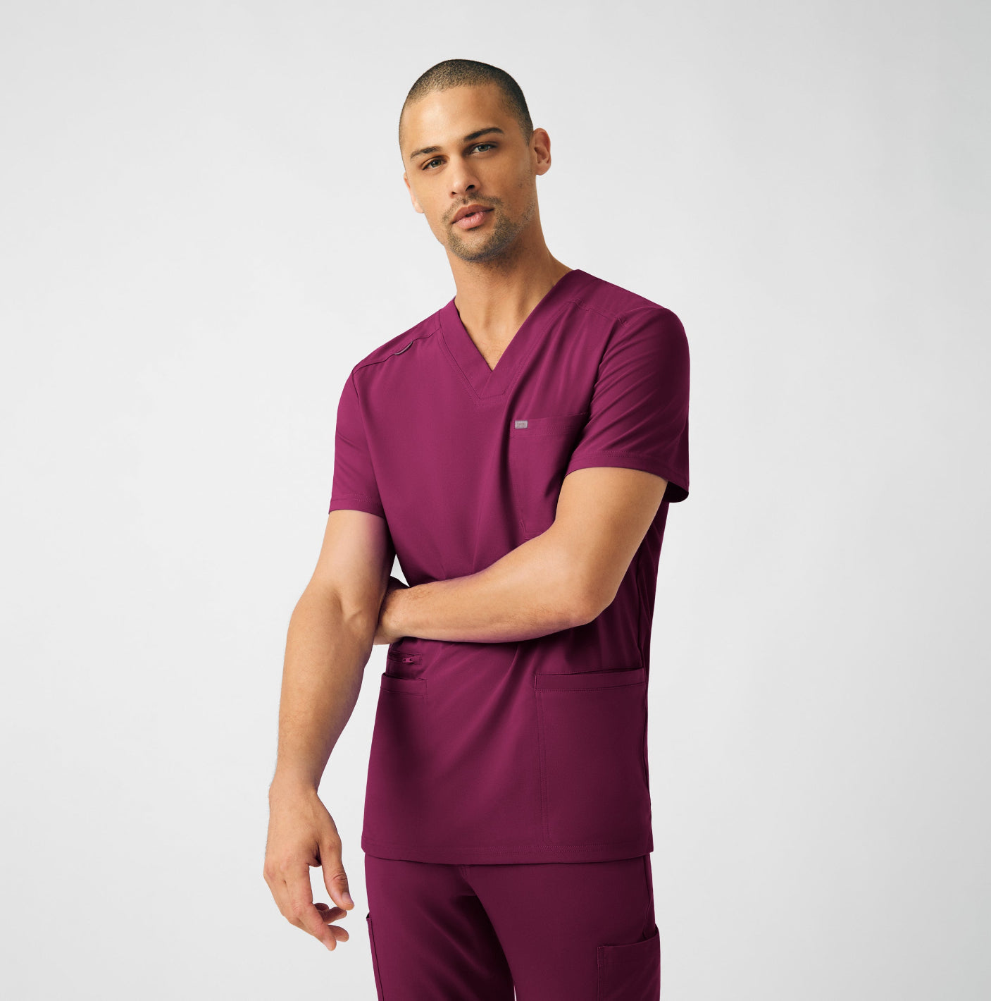 Landau Forward Men's 4-Pocket V-Neck Scrub Top Wine