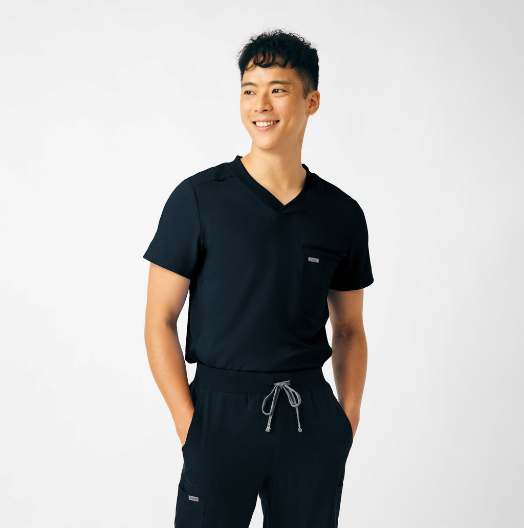 Landau Forward Men's 2-Pocket V-Neck Scrub Top Black