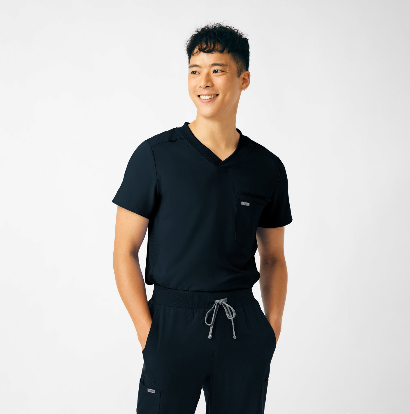 Landau Forward Men's 2-Pocket V-Neck Scrub Top Black